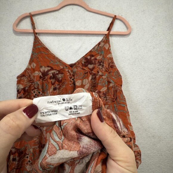 Natural Life Dress Womens Medium Rust Orange Floral Tiered Maxi Boho V Neck - Picture 6 of 7